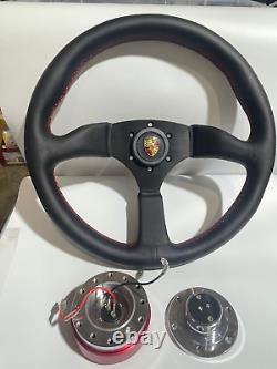 Momo Sports Style 350mm steering wheel with quick release & porsche horn kit