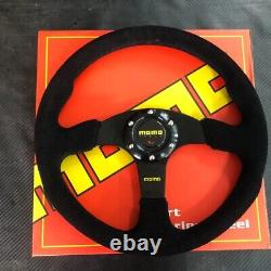 Momo Suede Racing Steering Wheel 14in Drift Rally Black Horn Full Kit Red Stitch