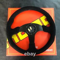 Momo Suede Racing Steering Wheel 14in Drift Rally Black Horn Full Kit Red Stitch