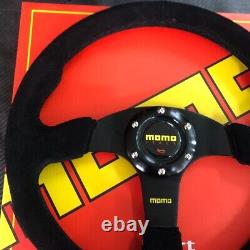 Momo Suede Racing Steering Wheel 14in Drift Rally Black Horn Full Kit Red Stitch