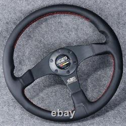 Mugen Genuine Leather Steering Wheel 350mm Drift Horn Red Stitching 53100-XG8-K1