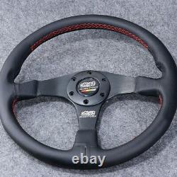 Mugen Genuine Leather Steering Wheel 350mm Drift Horn Red Stitching 53100-XG8-K1