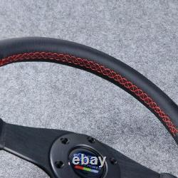 Mugen Genuine Leather Steering Wheel 350mm Drift Horn Red Stitching 53100-XG8-K1