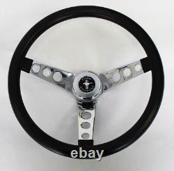 NEW! 1965 1969 Mustang Black Steering Wheel Grant 13 1/2 with chrome spokes