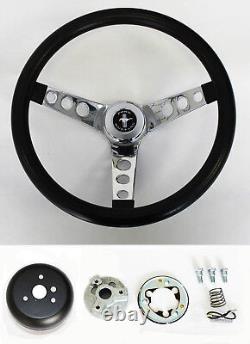 NEW! 1965 1969 Mustang Black Steering Wheel Grant 13 1/2 with chrome spokes