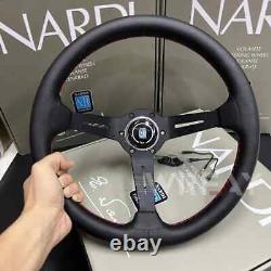 Nardi Classic Steering Wheel 14inch Deep Dish Corn Black Spokes Leather 350mm