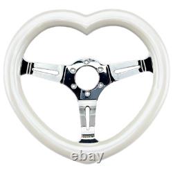 Pearl White 330mm Custom Wood Heart Shape Steering Wheel Concave Fit Nardi, NRG