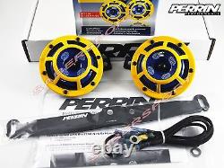 Perrin Bracket + Hella Sharptone Horns (Yellow) + Wire for 2008-2014 WRX / STI