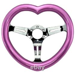 Pink 330mm Custom Wood Heart Shape Steering Wheel Concave Fit Nardi, NRG