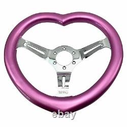 Pink 330mm Custom Wood Heart Shape Steering Wheel Concave Fit Nardi, NRG