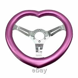 Pink 330mm Custom Wood Heart Shape Steering Wheel Concave Fit Nardi, NRG