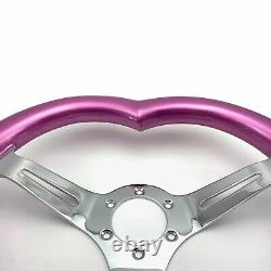 Pink 330mm Custom Wood Heart Shape Steering Wheel Concave Fit Nardi, NRG