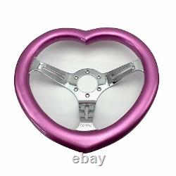 Pink 330mm Custom Wood Heart Shape Steering Wheel Concave Fit Nardi, NRG