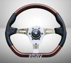 Real Wood and leather ND style D shape steering wheel with nard horn button