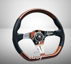 Real Wood and leather ND style D shape steering wheel with nard horn button