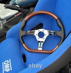 Real Wood and leather ND style D shape steering wheel with nard horn button