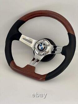 Steering Wheel Fits BMW E23 E24 E28 E30 E32 E34 350mm Sport Flat Bottom Wood