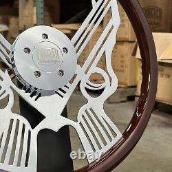 Steering Wheel & Hub Kit 18 Chrome Gun Dark Wood 5-Bolt Horn (Freightliner)