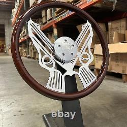 Steering Wheel & Hub Kit 18 Chrome Gun Dark Wood 5-Bolt Horn (Freightliner)