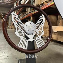 Steering Wheel & Hub Kit 18 Chrome Gun Dark Wood 5-Bolt Horn (Freightliner)