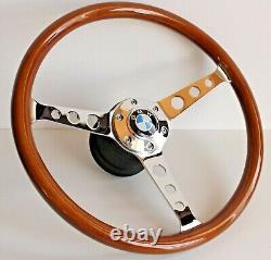 Steering Wheel fits For BMW Vintage Wood Chrome E10 2002 1502 1602 1802 65-76