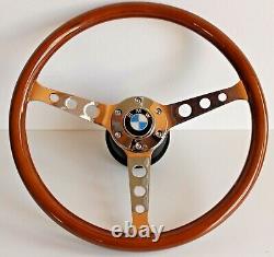 Steering Wheel fits For BMW Vintage Wood Chrome E10 2002 1502 1602 1802 65-76