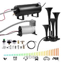 Train Horn Kit Air 12v 1.5g 4 Trumpet 150 Psi For Cars/truck Loud Viking Horns