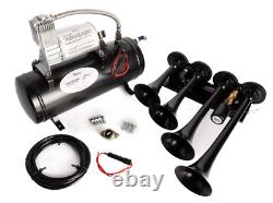 Train Horn Kit Air 12v 1.5g 4 Trumpet 150 Psi For Cars/truck Loud Viking Horns