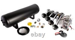 Train Horn Kit Air 12v 1.5g 4 Trumpet 150 Psi For Cars/truck Loud Viking Horns