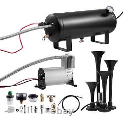 Train Horn Kit Air 12v 1.5g 4 Trumpet 150 Psi For Cars/truck Loud Viking Horns