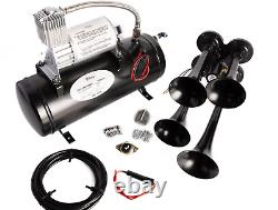 Train Horn Kit Air 12v 1.5g 4 Trumpet 150 Psi For Cars/truck Loud Viking Horns