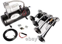 Train Horn Kit Air 12v 1.5g 4 Trumpet 150 Psi For Cars/truck Loud Viking Horns