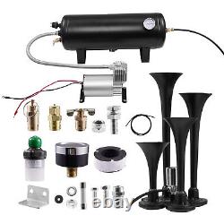 Train Horn Kit Air 12v 1.5g 4 Trumpet 150 Psi For Cars/truck Loud Viking Horns