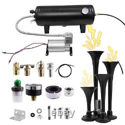 Train Horn Kit Air 12v 1.5g 4 Trumpet 150 Psi For Cars/truck Loud Viking Horns