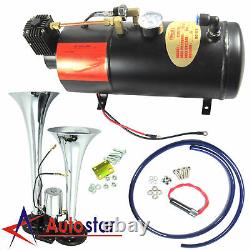 Train Horn Kit New Loud Dual 2 Trumpet with 120 PSI Air Compressor Complete System