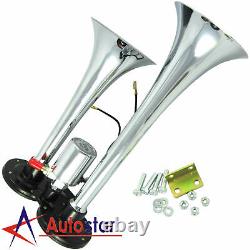 Train Horn Kit New Loud Dual 2 Trumpet with 120 PSI Air Compressor Complete System