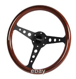 Wooden Mstyle Steering Wheel with Momo horn button, Wood Steering Wheel