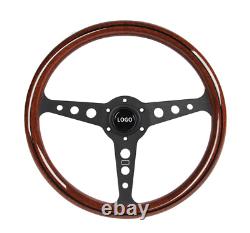 Wooden Mstyle Steering Wheel with Momo horn button, Wood Steering Wheel