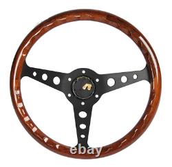 Wooden Mstyle Steering Wheel with Momo horn button, Wood Steering Wheel